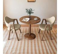 Mid CentuModern Dining Table & Chair Set for 2 Round Small Coffee Table with Metal Legs in Yellow & Walnut Perfect for Coffee Shops & Cozy Spaces