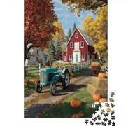 Mid Century American Farmhouse with A Classic Red BarnPuzzles 1000 Pieces for Adults for Adults 1000 Piece Puzzle Educational Challenge Games Home Decoratio