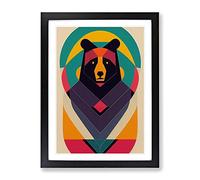 Mid Century Bear Abstract Framed Print | A2 Black Framed Wall Art | Ready to Hang | Mid-Century Modern Animal Picture | Living Room Bedroom Lounge Office
