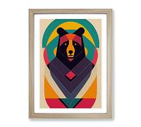 Mid Century Bear Abstract Framed Print | A4 Oak Framed Wall Art | Ready to Hang | Mid-Century Modern Animal Picture | Living Room Bedroom Lounge Office