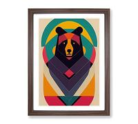 Mid Century Bear Abstract Framed Print | A4 Walnut Framed Wall Art | Ready to Hang | Mid-Century Modern Animal Picture | Living Room Bedroom Lounge Office