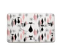 Mid Century Black Cat Bath Mat Atomic Cat Modern Abstract Geometric Pattern 1950s Vintage Pink Bathroom Decor Microfiber Memory Foam Backing Bath Rugs18x30 Inch