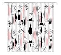 Mid Century Black Cat Shower Curtain Atomic Cat Modern Abstract Geometric Iconic Pattern 1950s Vintage Funny Wall Hanging Tapestries Home Decor Wall Hanging Art Decor Living Room Bedroom Home