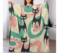Mid Century Black Cat Throw Blanket Atomic Starbursts Abstract Vintage Geometric 1950s Style Pattern Soft Lightweight Warm Plush Blankets for Sofa Bedroom 30"x40"