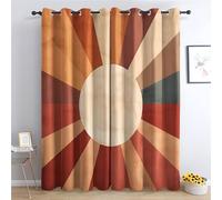Mid Century Blackout Curtains for Bedroom - Retro Sun Geometric Boho Orange Modern Living Room Curtains 66x72 Eyelet - Soft Thermal Insulated Patterned Drapes for Windows - 2 Panels