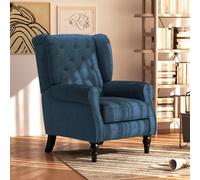 HomCom Accent Armchair - Retro Tufted Club, Wood & Fabric - Blue