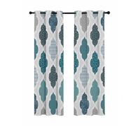 Mid Century Bohemia Blackout Curtains for Bedroom Living Room, Abstract Boho Pattern Blue Green Teal Geometric 84 In Long Thermal Insulated Room Darkening Drapes Grommet Window Treatments, 52 x 84 In