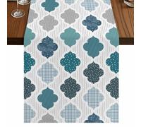 Mid Century Bohemia Table Runner, Abstract Boho Pattern Blue Green Teal Geometric Cotton and Table Linen Runner for Kitchen Dining Home Decor for Party Festival Holiday Decoration Gift 13x72in