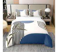 Mid Century Boho Blue Cotton Comforter Cover Super King for Kids Teens Adults,Abstract Modern Duvet Cover,Botanical Plant Leaves Bedding Set,Minimalist Simple Bed Set with 2 Pillow Shams Cozy