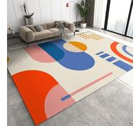 Mid-Century Boho Geometric Art Kids Carpets, Red Blue Yellow Arches Printed Area Rugs, Non Slip Easy Clean Foldable Washable Mat for Sofa Living Room Bedroom Entryway Hallway Nursery Playroom-3x5ft