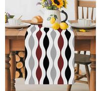 Mid Century Burgundy Red Ripple Table Runner 70 Inches Long,Table Runners Kitchen Dining Tables Decoration for Home Party Decor, Grey Stripe Abstract Geometric Tables Runner Wedding Dresser Scarf