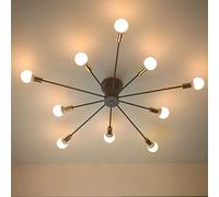 Mid Century Chandelier Industrial Metal Lighting Semi Flush Mount Lamp E27 Sputnik Ceiling Lamps 10 Black,Hanging Light(White,6 Heads)