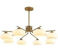 Mid Century Chandelier Light Fixture White Milk Glass Globe Semi Flush Mount Ceiling Light Vintage Gold Hanging Pendant Lamp for Kitchen Dining Room Living Room Bedroom Farmhouse