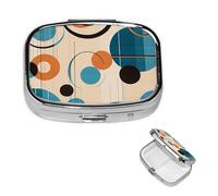 Mid Century Circles Pill Box 2 Compartment Medicine Pill Organizer Square Pill Case for Purse & Pocket Travel Pillbox Portable Metal Medicine Vitamin Fish Oil Organizer Unique Gift