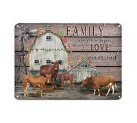 Mid Century Cow Metal Sign Family Where Life Begins and Love Never Ends Aluminum Sign Cows Farm 10x14in Weatherproof Decoration Sign for Home Gate Garden Bars Restaurants