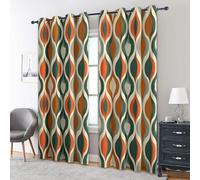 Mid Century Curtains Blackout, 90 Inch Drop, orange Abstract Geometric Thermal Blackout Eyelet Curtains, Bedroom Living Room Decor Window Drapes 66x90, 2 Panels NS108
