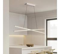 Mid Century Dimmable Linear Chandelier 42W Black Long Strip Light Minimalism Contemporary White Ceiling Hanging for Dining Room Kitchen Island Bar Restaurant/White/100Cm