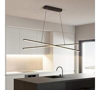 Mid Century Dimmable Linear Chandelier 42W Black Long Strip Light Minimalism Contemporary White Ceiling Hanging for Dining Room Kitchen Island Bar Restaurant/K/120Cm