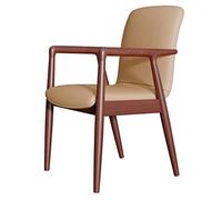 Mid Century Dining Arm Chair with Faux Leather Seat in Red Upholstered Rubberwood Chair for Kitchen Bedroom Living Room and Cafe