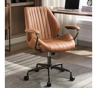 Mid Century Executive Desk Chair, Suede Gaming Chair with Armrests & Wheels, Easy Assembly, Stylish for Office, Bedroom & Makeup (Brown)