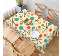 Mid Century Fifties Modern Atomic Retro Colors Tablecloth Washable Waterproof Yellow Table Cover for Kitchen Dining Room Picnic Party BBQ Wedding, Rectangle 60x84 Inch Table Cloth