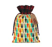 Mid Century Fifties Modern Drop Shape Retro Colors Christmas Drawstring Bags Xmas Wrapping Storage Bag with Tags Medium