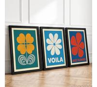 Mid-Century Floral Trio Mid-Century Set of 3 Framed Wall Art Prints A3