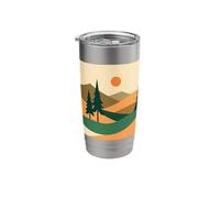 Mid Century Forest Mountain Sunset Landscape Abstract Design Stainless Steel Insulated Tumbler