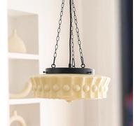 Mid Century French Country Lighting for Bedroom, Large Milk Glass Pendant Light Vintage Coastal Black White Hanging Ceiling Lamp, Round Chandelier for Dining Room Kitchen Island Over Sink