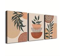 mid-century geometric palm leaves abstract nature wall art posters & prints canvas artwork for living room wall decoration(70x90cmx3/Inner frame)