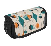 Mid Century Geometric Pencil Case Organizer Large Capacity Cute Pen Pouch with 3 Compartment Office Stationery Large Pencil Bags with Zipper Fabric Pen Bag for Adults Portable Makeup Bag (Black)