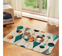 Mid Century Geometric Pet Feeding Mat Absorbent Pu Leather Dog Cat Food Mats Contain Spills Protects Floors, Anti-Slip Rubber Backing Dog Bowl Mats Easy Clean Pet Placemats 30x45cm