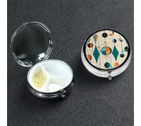 Mid Century Geometric Pill Box 3 Compartment Round Metal Pill Case for Purse & Pocket, Portable Medicine Organizer Travel Pillbox Daily Pill Container Holder to Hold Vitamins, Fish Oil