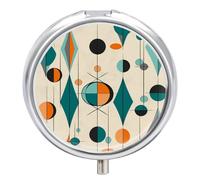 Mid Century Geometric Pill Box Small Round Pill Case Portable Travel Pill Container Multi-Functional Moisture Proof Metal Medicine Pill Organizer Box for Vitamins Fish Oil