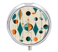 Mid Century Geometric Pill Boxes Round Pill Box with 3 Compartments, Portable Travel Pill Organizer Box, Mini Metal Pill Holder and Vitamin Containers