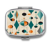 Mid Century Geometric Pill Organizer with 2 Compartments Metal Square Pill Case Small Pill Box Portable Medicine Box Slim Travel Pill Container Medicine Organizer for Daily Use