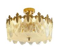 Mid Century Glass Ceiling Lights Vintage Oval Leaf Peacock Chandelier Pendant Light Gold Finish Modern Light Luxury Drum Ceiling Lamp Fixture for Living Room Restaurant, 40cm*23cm 40cm*