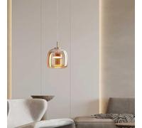 Mid Century Glass Pendant Light Modern LED Chandelier Large Glass Pendant Lights fixtures Amber Mouth Blown Glass Shade Gold Ceiling Pendant Lighting for Kitchen Dining Room (Amber)