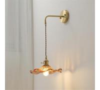 Mid Century Glass Wall Sconces, Adjustable Hanging Wire Full Copper Wall Lamp with Green Flower Glass Shade, Amen Vanity Wall Fixtures for Bedroom Living Room Bedside