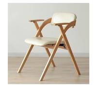 Mid Century Leather Folding Chair with Arms Indoor Cushioned Dining Room Padded Seat and Backrest Wooden Frame for Living Kitchen Office Study Blue (Blanc One Size)