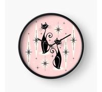 (Mid Century Meow Retro Atomic Cats LG studioxtine=590) Wall Clock 12 Inch Funny Mantel & Tabletop Art Decor for Home Bedroom Office