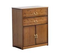 Mid-Century Modern 2-Drawer Wood Nightstand Brown & Teal Storage Cabinet Stylish nizer for Bedroom & Hallway 70x38x125.5cm Chic Closed Storage Solution