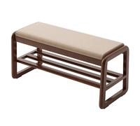 Mid-Century Modern 2-Tier Wooden Shoe Rack Upholstered Entryway Storage Bench Versatile for Hallway & Bedroom Stylish Footwear Solution