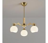 Mid Century Modern 3-Light White Glass Brass Flush Mount Chandelier Wood Restaurant Ceiling Hanging Lamp Kitchen Pendant Lights for Over Table Living Room