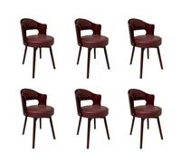 Mid Century Modern 360° Swivel Chair Set Upholstered Faux Leather Armchair with Vintage Solid Wood Legs Easy Maintenance Perfect for 1 6 People Brown 6 Pieces