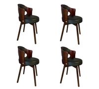 Mid Century Modern 360° Swivel Dining Chair Set of 4 - Upholstered Faux Leather Armchairs with Vintage Solid Wood Legs Easy Care - Black