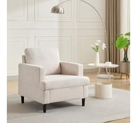 Mid-Century Modern Accent Armchair, Upholstered Linen Single Sofa Chair With Wide Armrests, Off-White