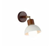 Mid-Century Modern Adjustable Wall Sconce, Walnut Wood Base & Brass Accent Wall Light with Cream Metal Dome Shade, Nordic Aesthetic LED Bedside Reading Lamp for Bedroom, Living Room.