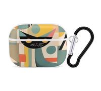 Mid-Century Modern Art Cat AirPods Pro Case Cover with Keychain Ring PC Hard Shell Protective Case for AirPods Pro 2nd for Women Men Generation Easy Open Full Drop Protection Cover White-Style