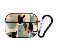 Mid-Century Modern Art Cat AirPods Pro Protective Case Cute Earphone Protective Covers with Keychain Ring - Compatible with AirPod Pro 2nd / 1st Generation